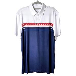 Flag‎ & Anthem Madeflex Mens Medium White Navy Red Stars Stripes Polo Shirt NEW